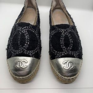 Chanel Black Silver Espadrilles Size 39